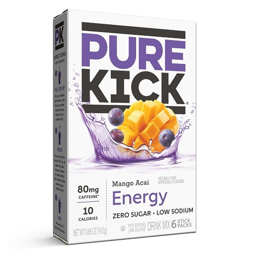 Pure Kick Energy Drink Mix Mango Acai Singles To Go, 6 Count, 12 Per Case